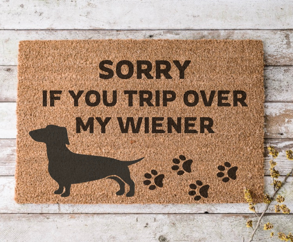 Sorry if your trip over my wiener - door mat - 4 Little Dreamers